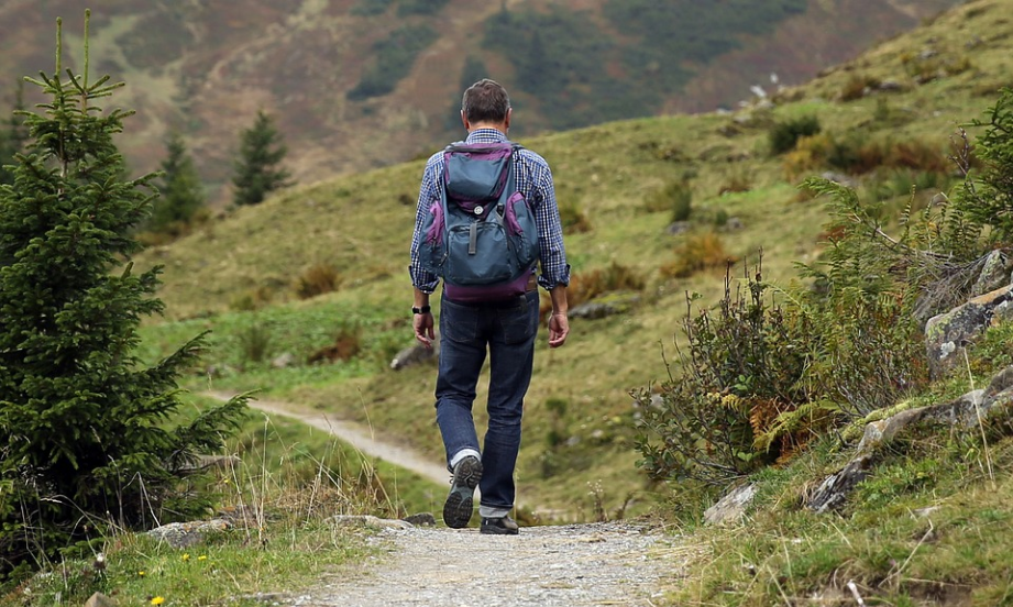 a hiker walking in nature